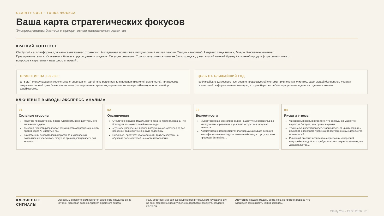 Пример первой страницы карты стратегических фокусов