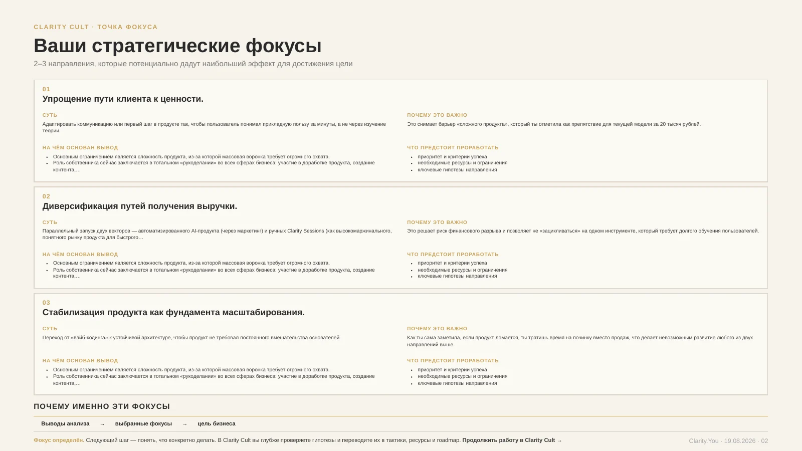 Пример второй страницы карты стратегических фокусов